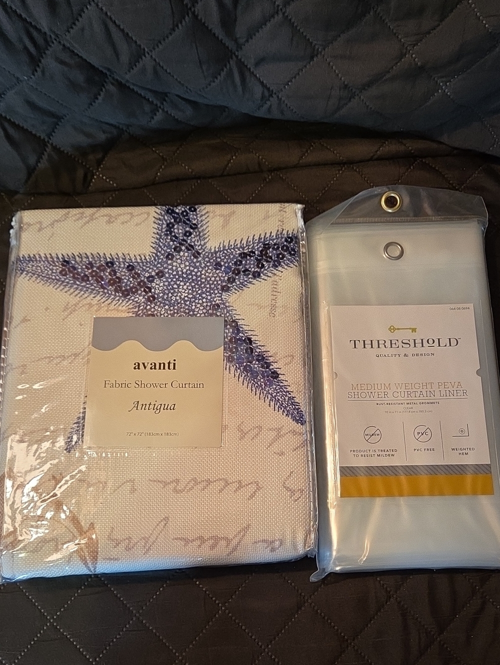 Avanti 'Antigua' Fabric Shower Curtain + Threshold Peva Liner